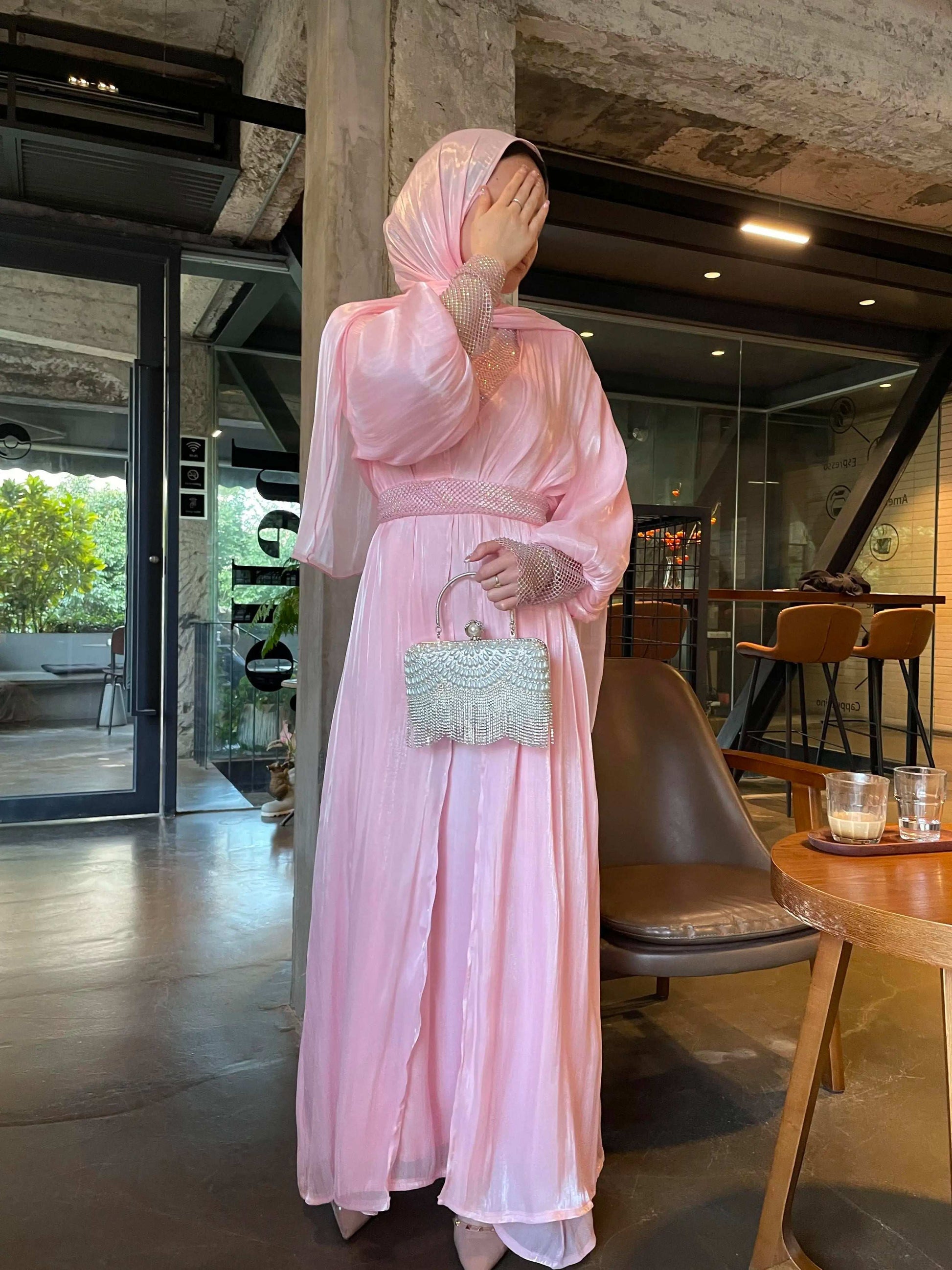 Luxury 4 PC Shiny Organza Abaya Set