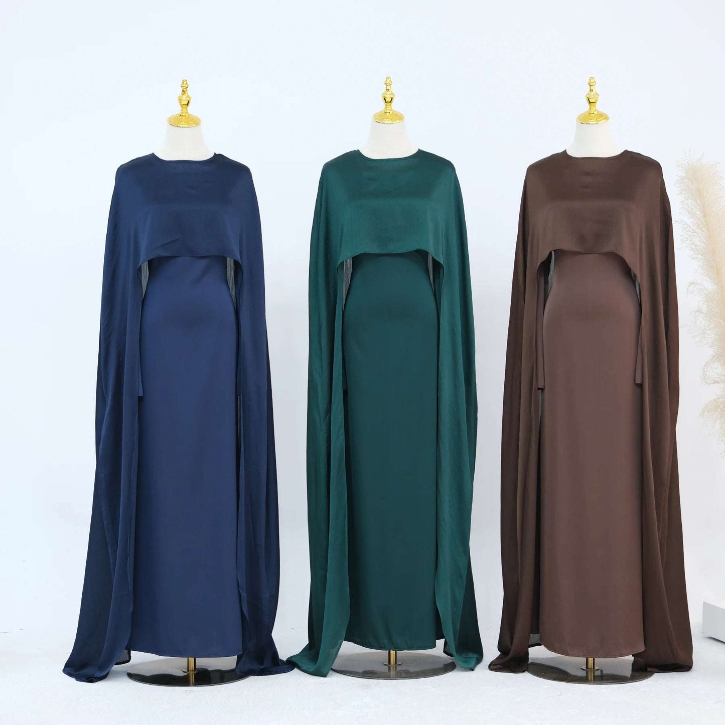 Luxury Long Satin Cape Dress
