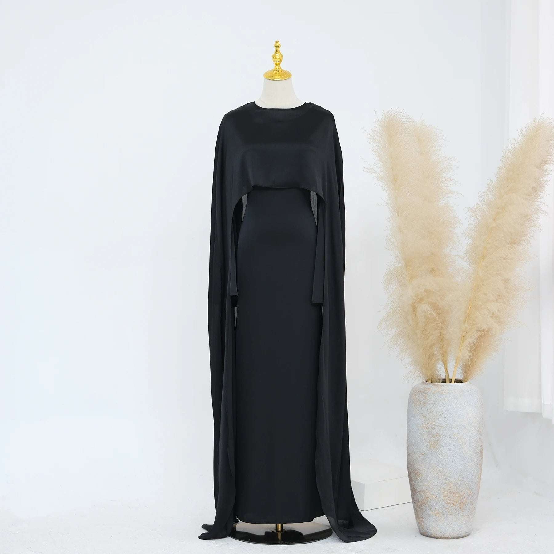 Luxury Long Satin Cape Dress