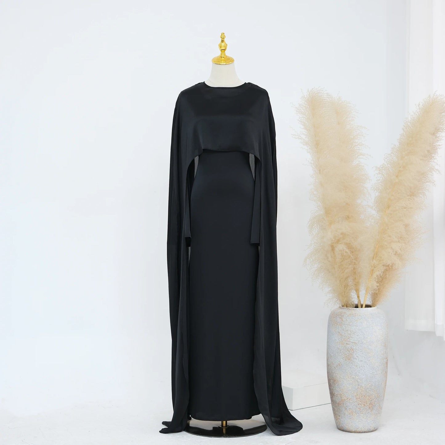 Luxury Long Satin Cape Dress - Nour Modesty