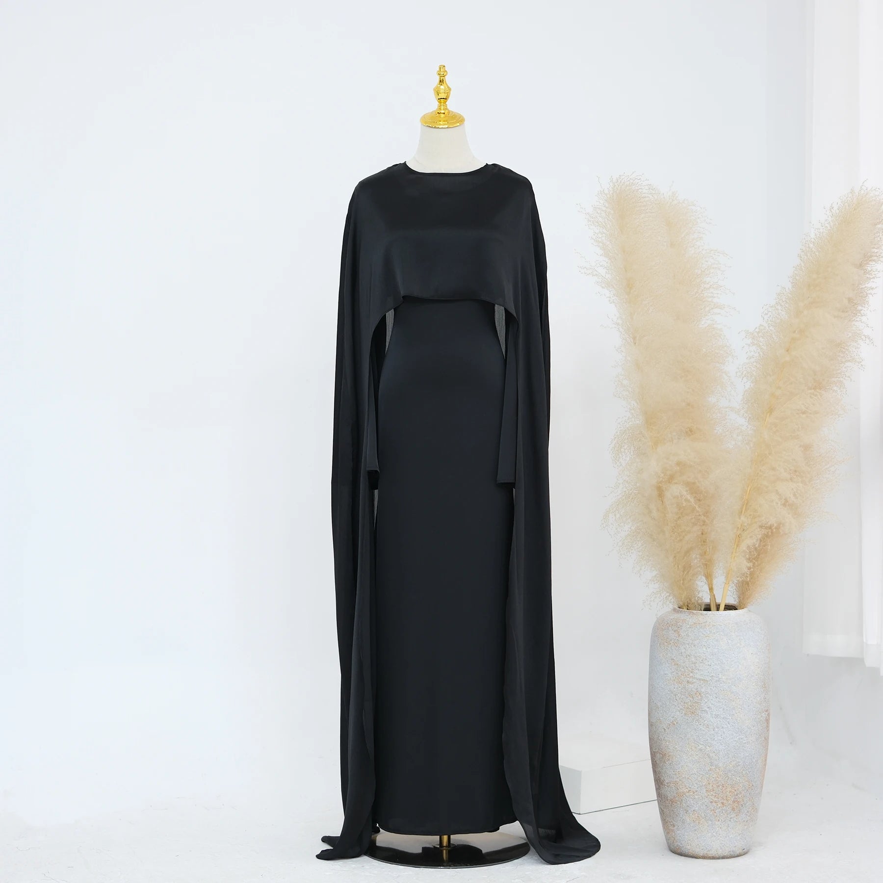 Luxury Long Satin Cape Dress - Nour Modesty