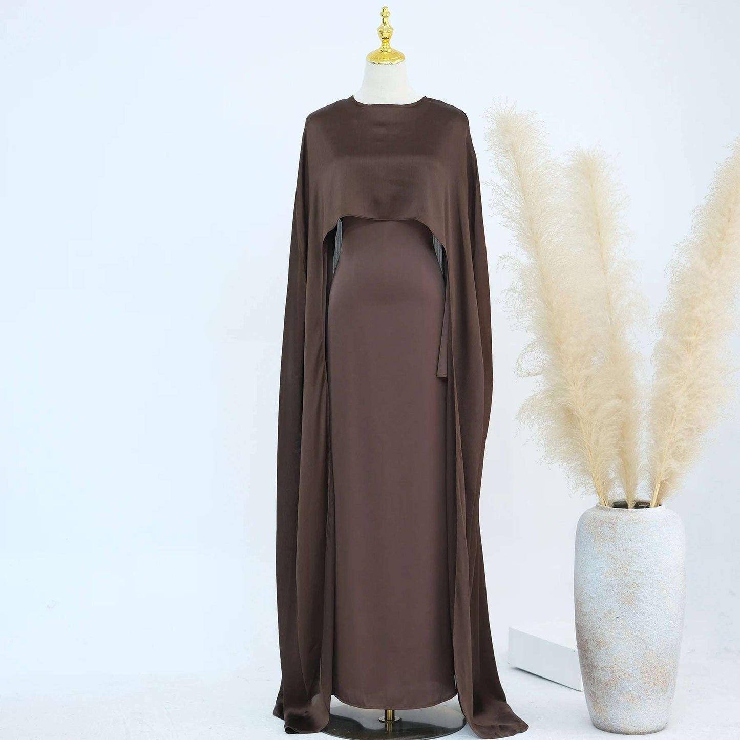 Luxury Long Satin Cape Dress