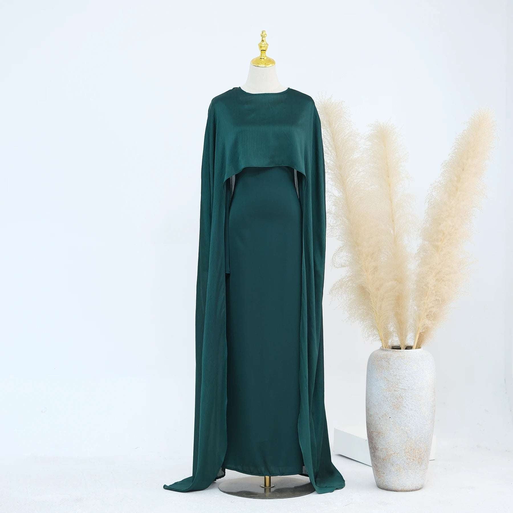 Luxury Long Satin Cape Dress