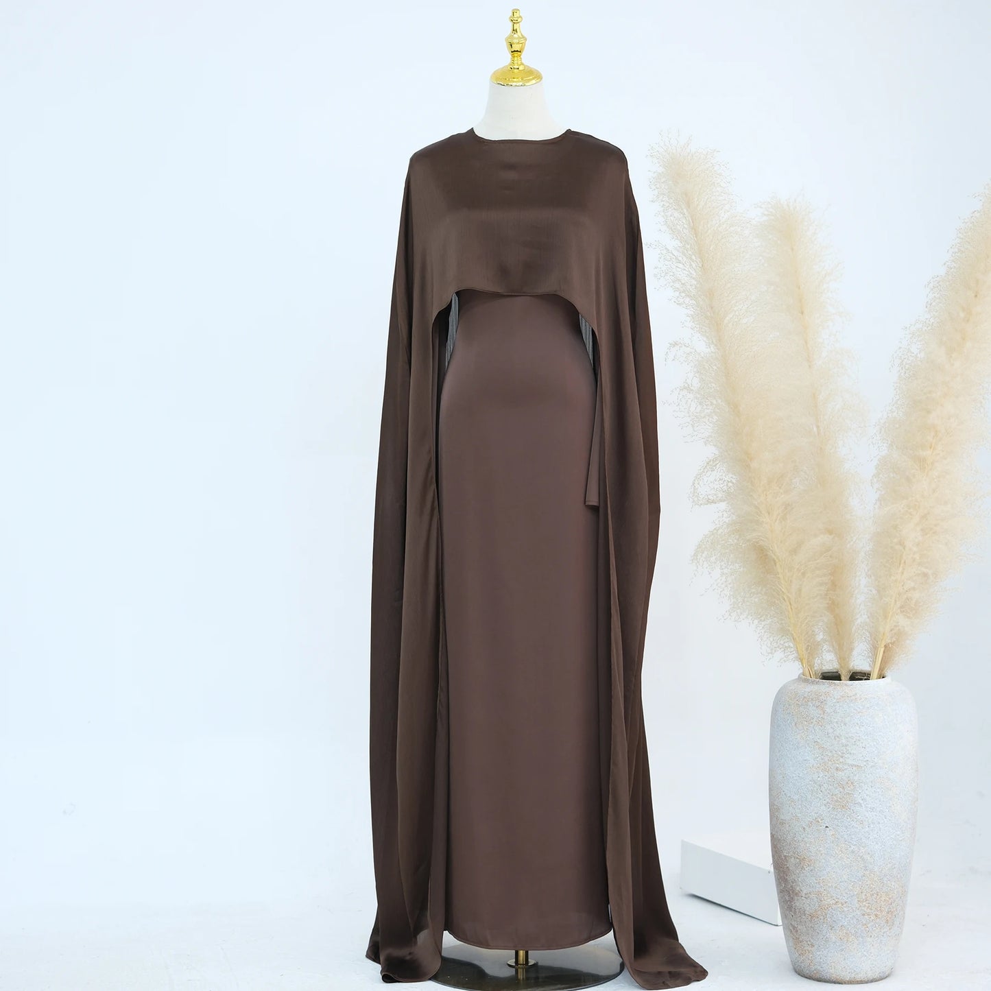 Luxury Long Satin Cape Dress - Nour Modesty