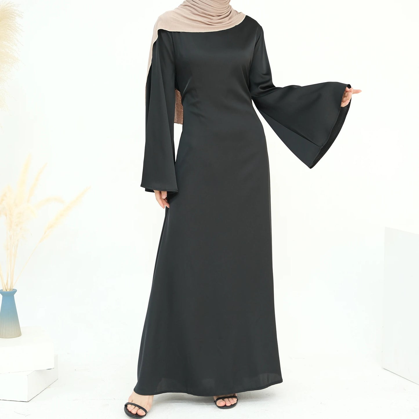 Luxury Long Satin Cape Dress - Nour Modesty