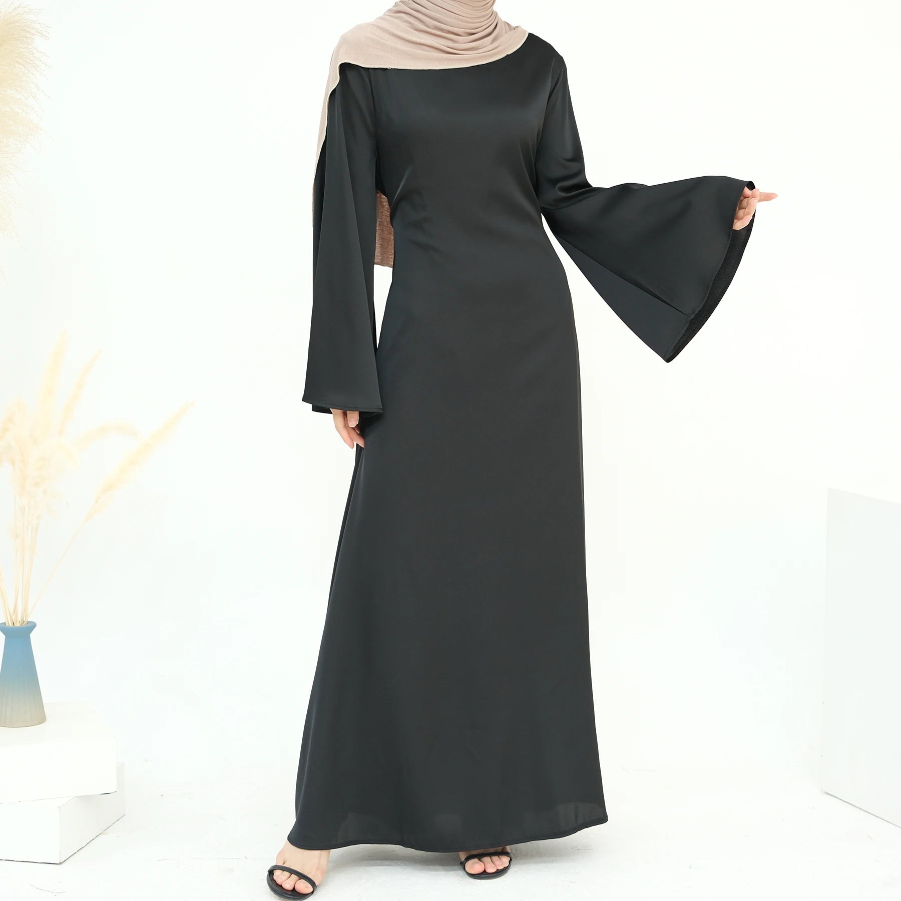 Luxury Long Satin Cape Dress - Nour Modesty