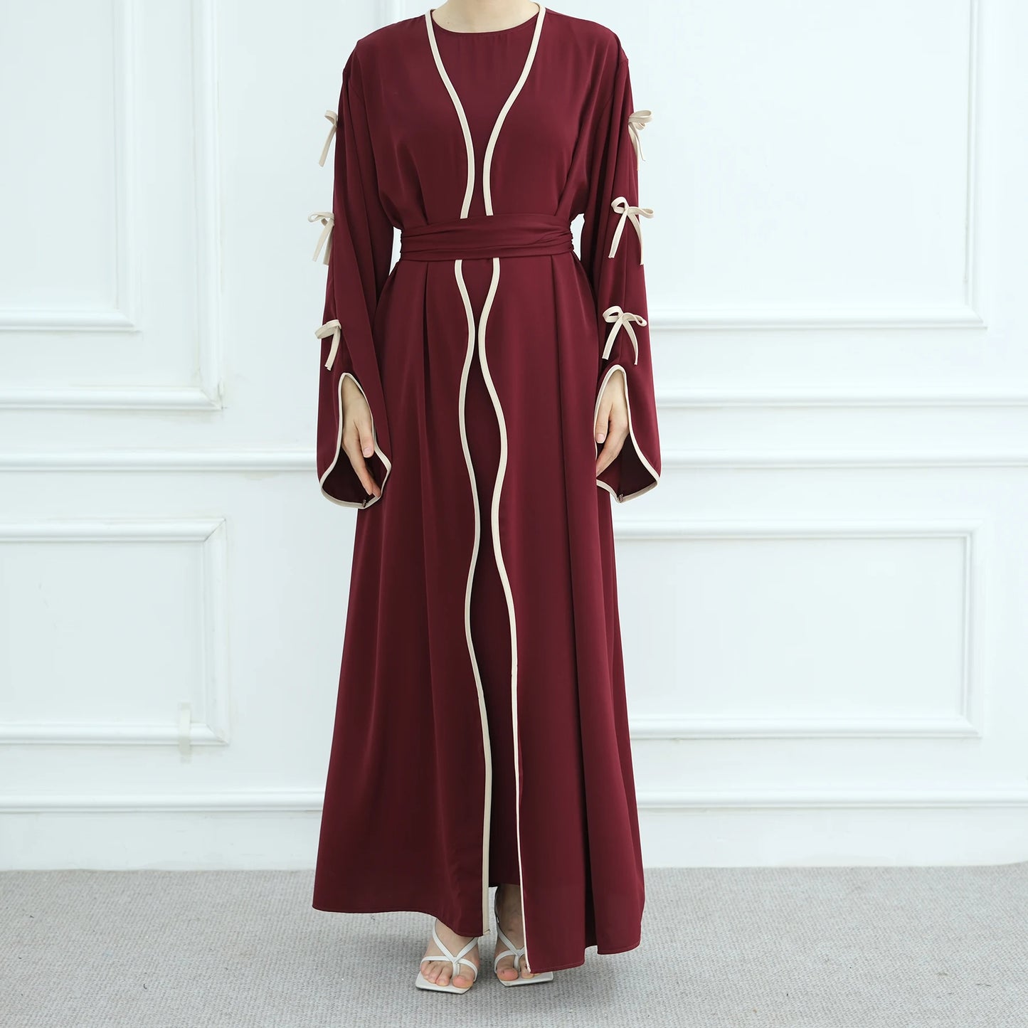 Bow Open Abaya - Brown - Nour Modesty