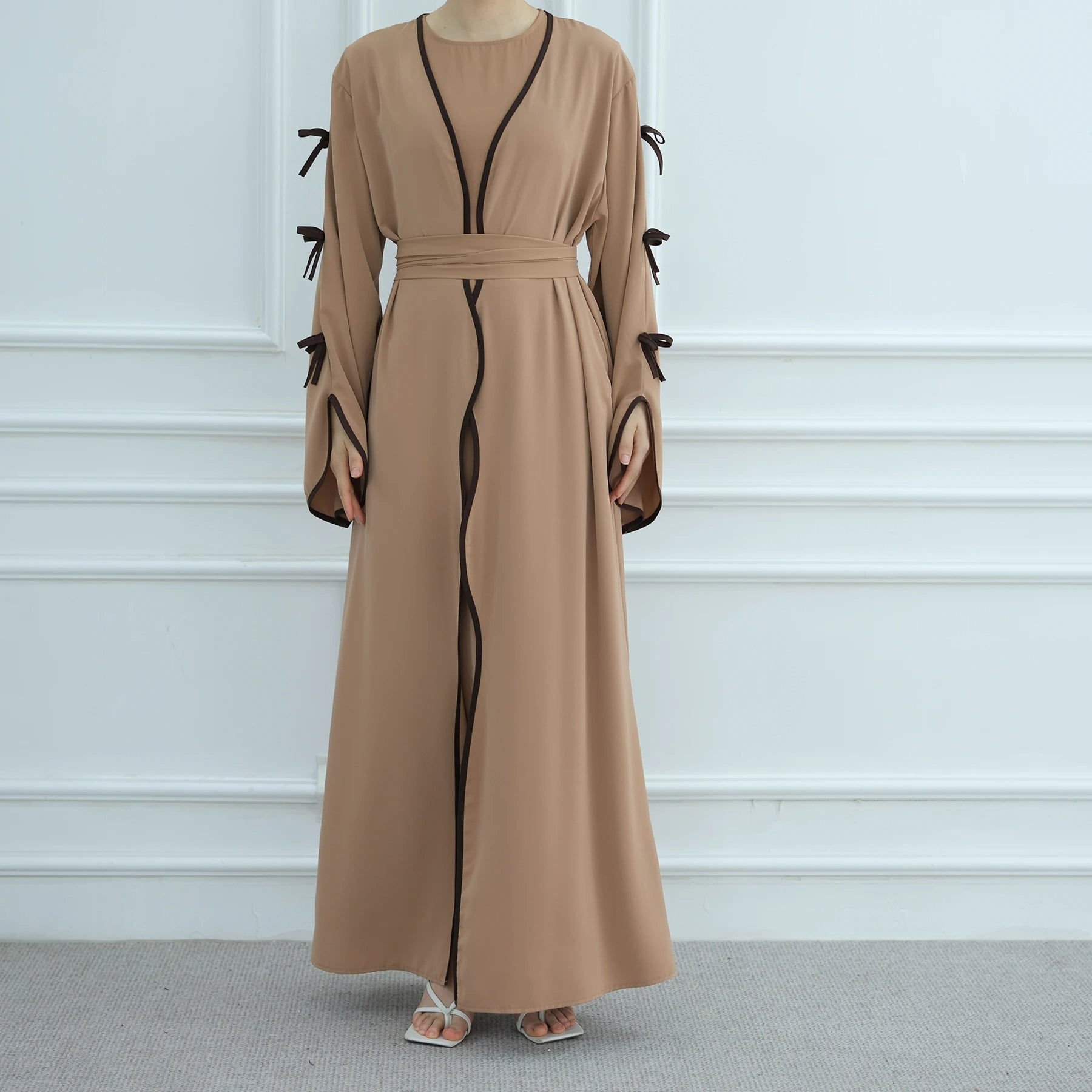 Bow Open Abaya - Brown - Nour Modesty
