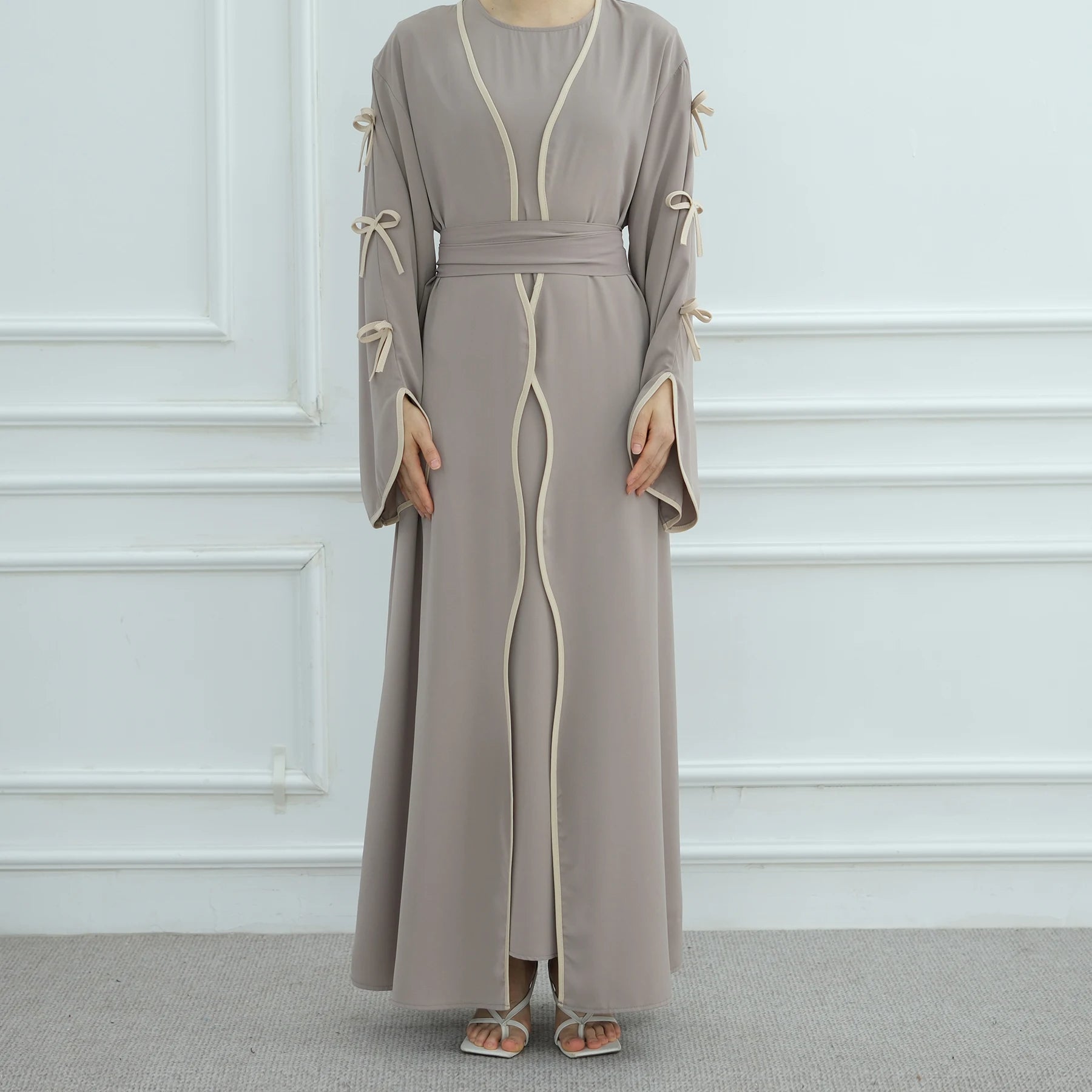 Bow Open Abaya - Brown - Nour Modesty