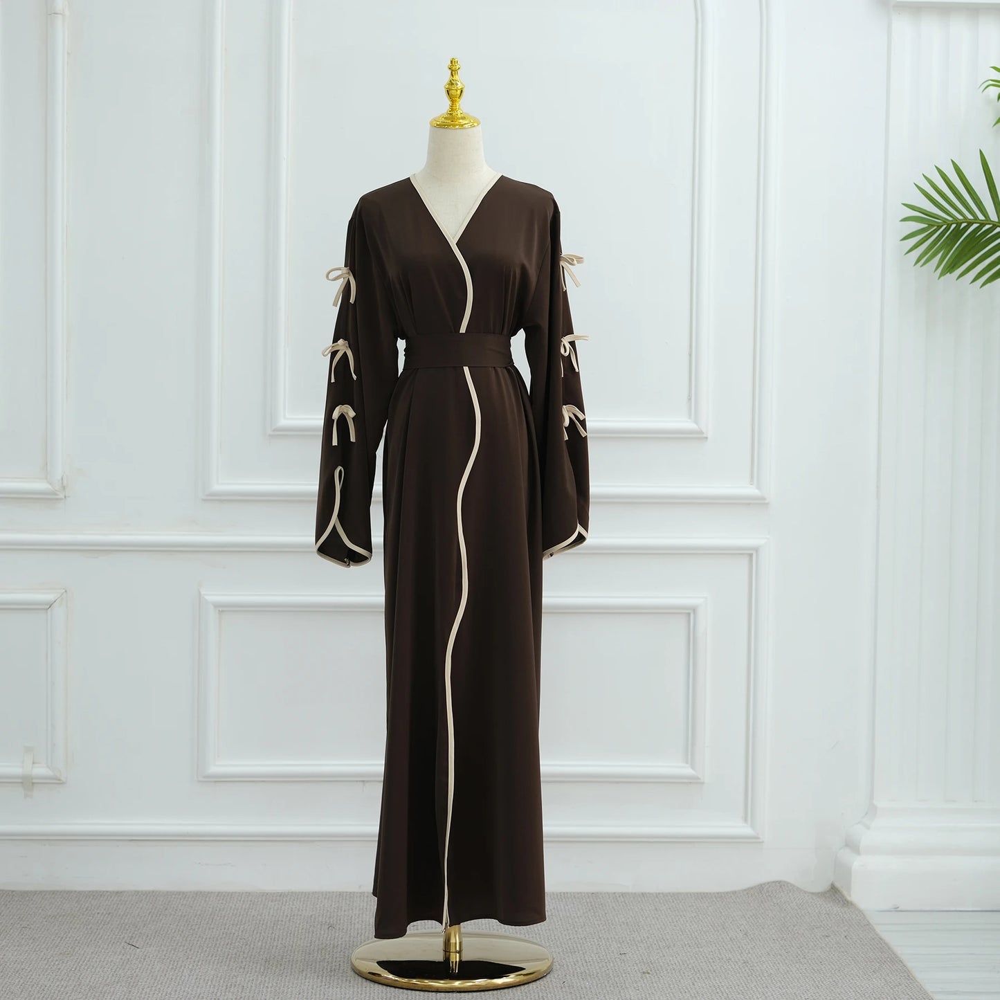 Bow Open Abaya - Brown - Nour Modesty