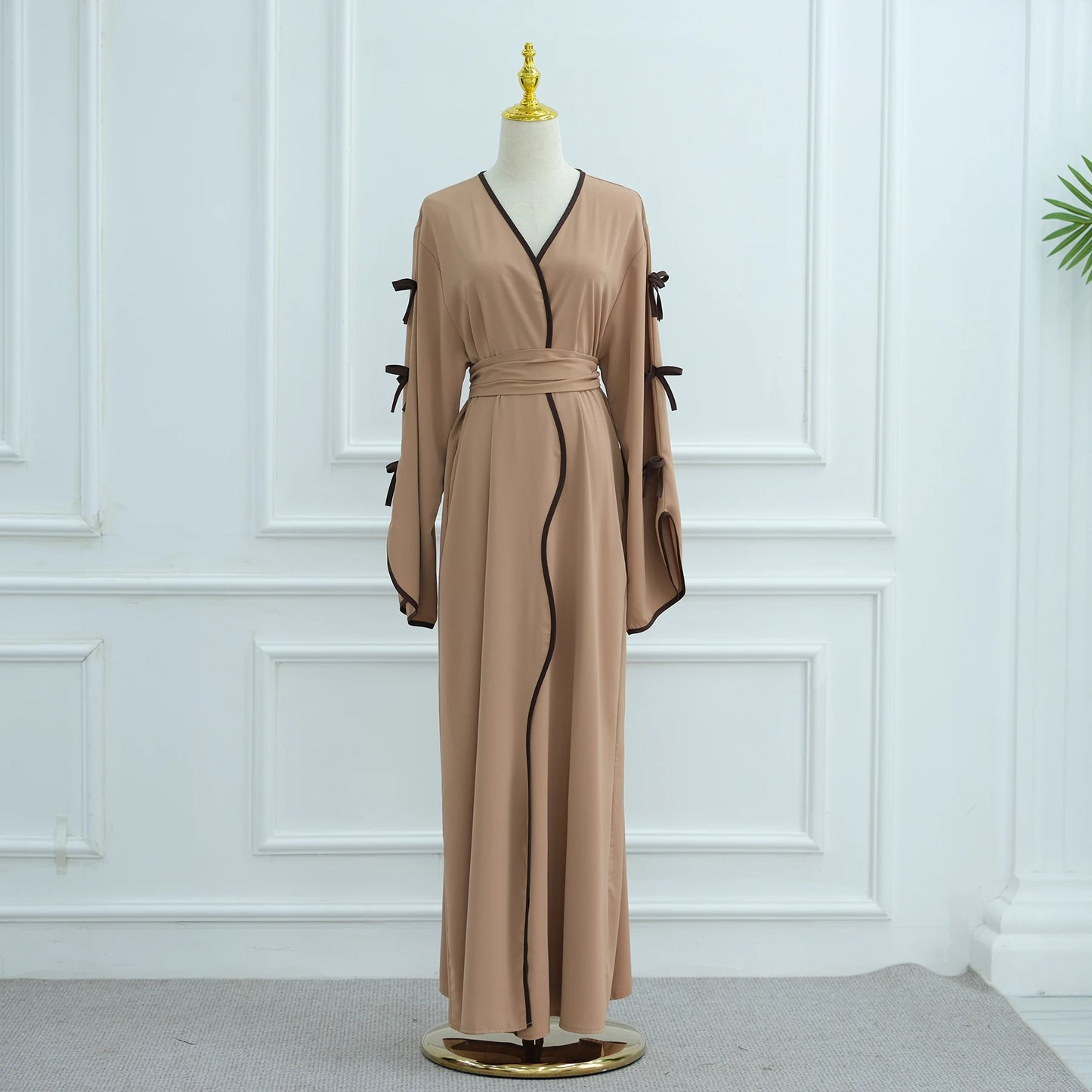 Bow Open Abaya - Brown - Nour Modesty