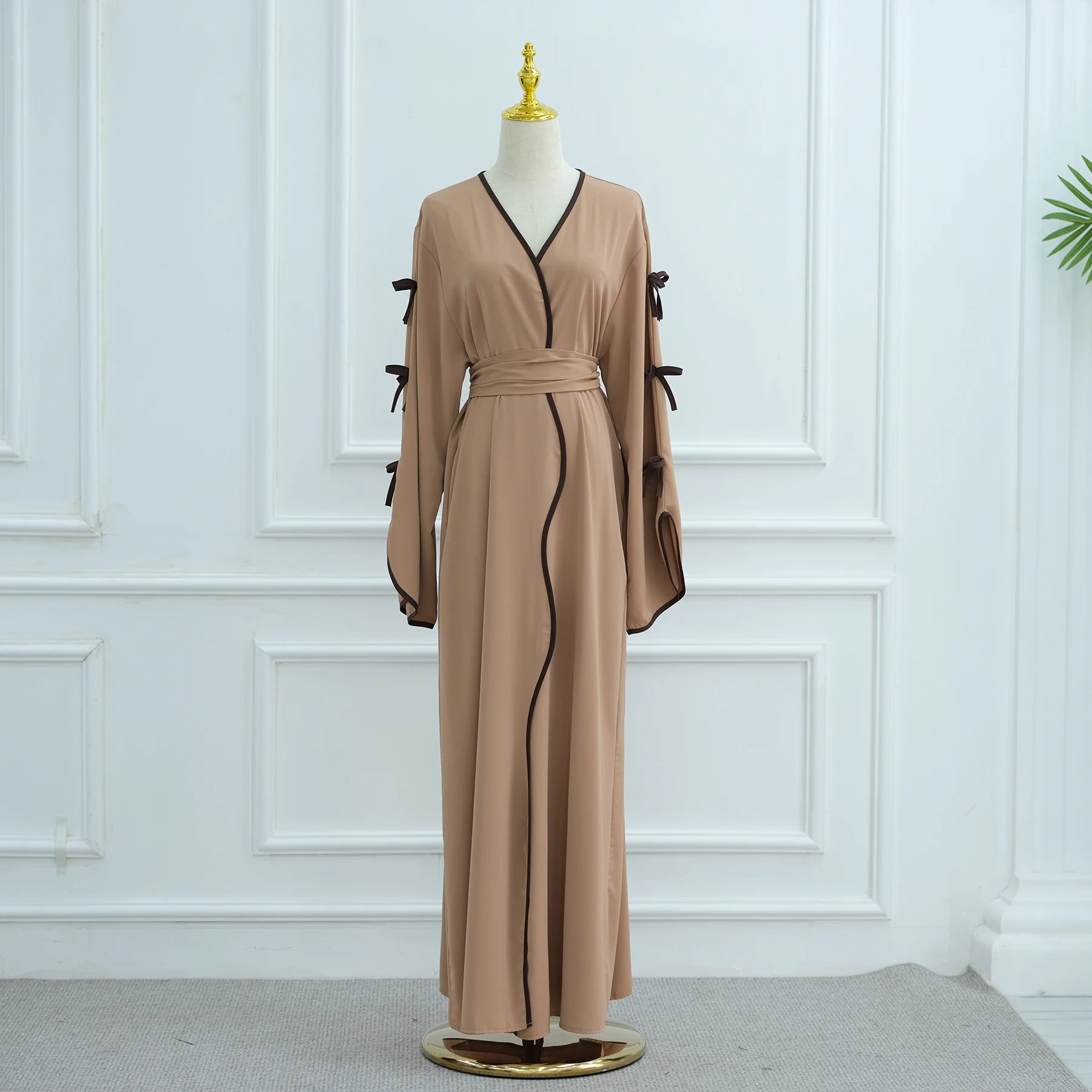 Bow Open Abaya - Brown - Nour Modesty