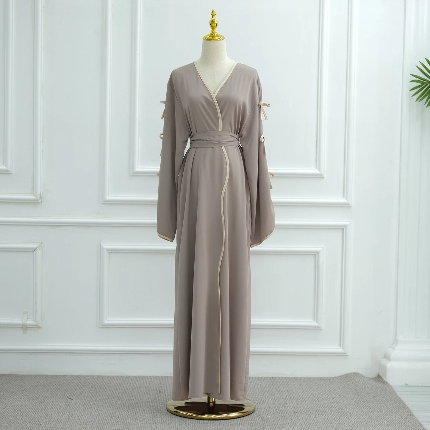 Bow Open Abaya - Brown - Nour Modesty