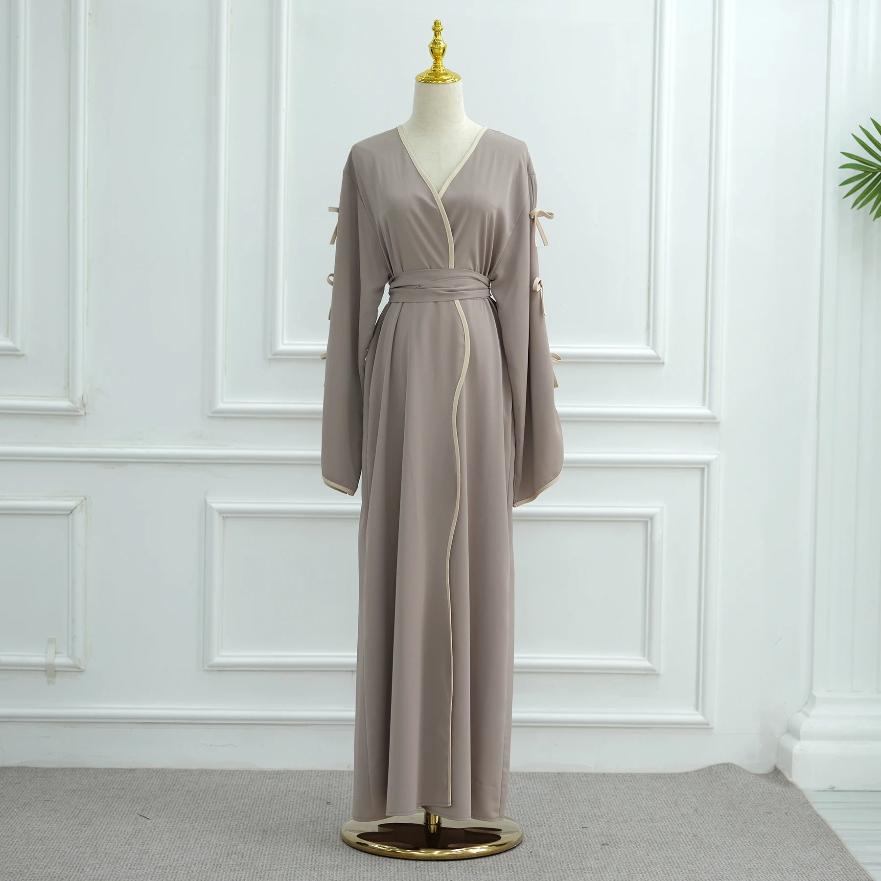 Bow Open Abaya - Brown - Nour Modesty