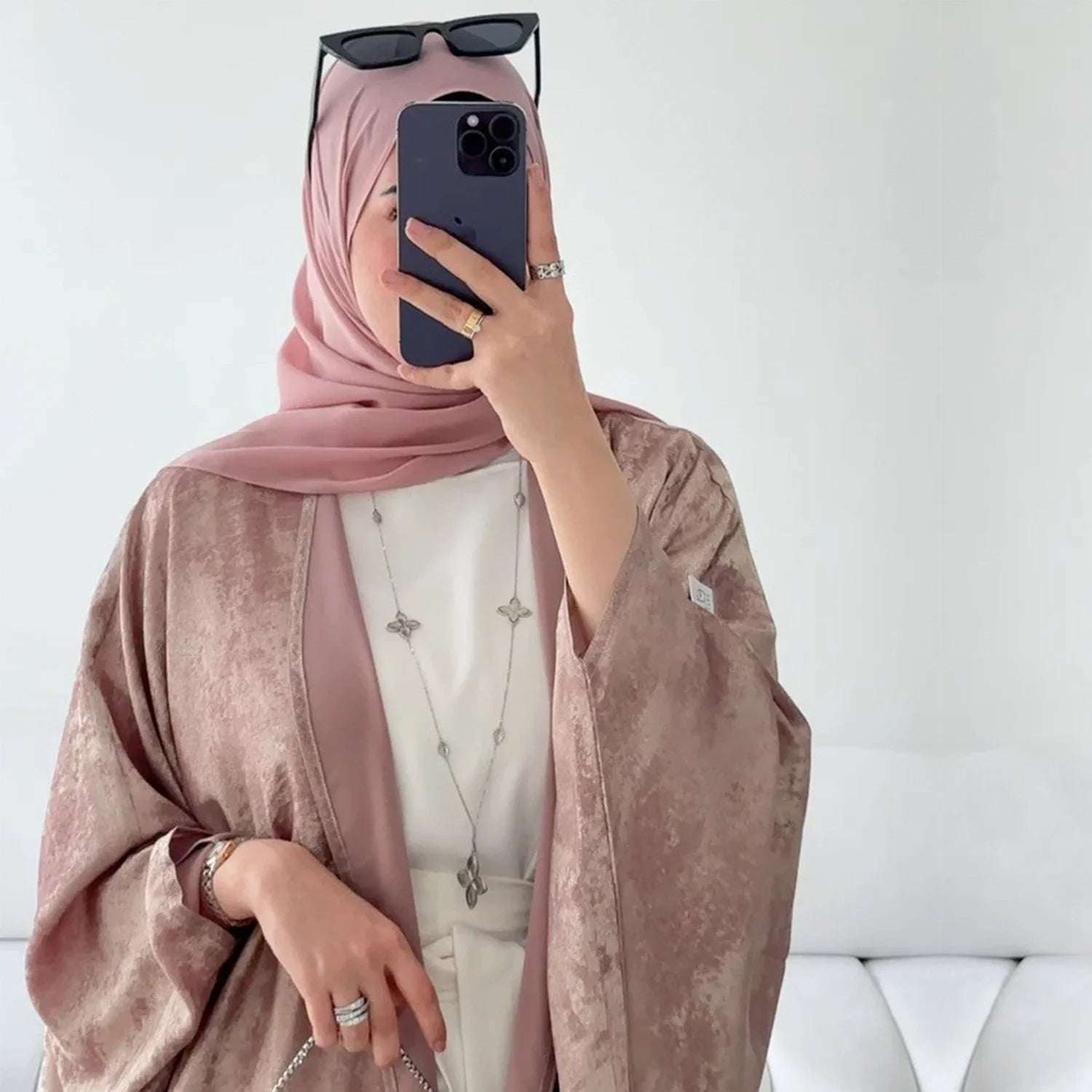 Elegant Open Abaya - Pink