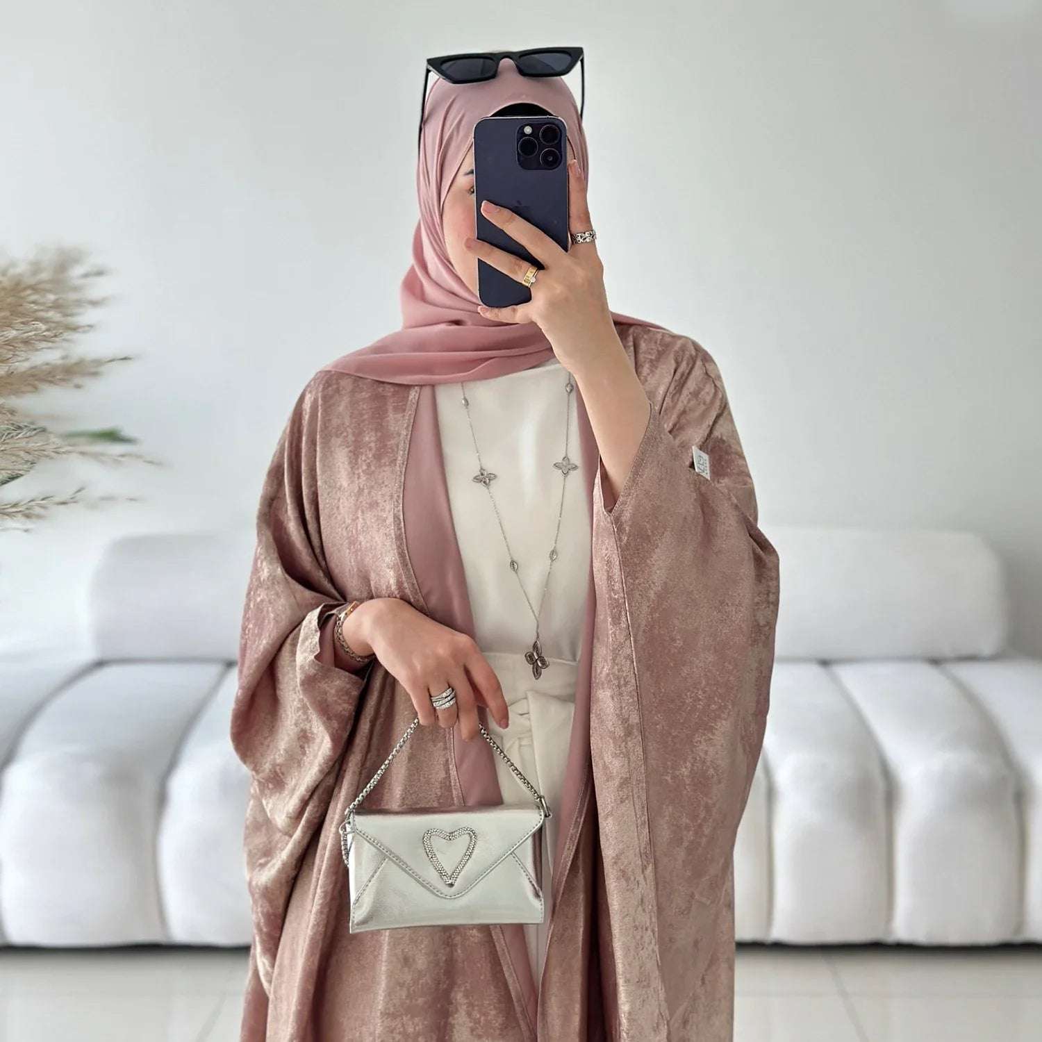 Elegant Open Abaya - Pink