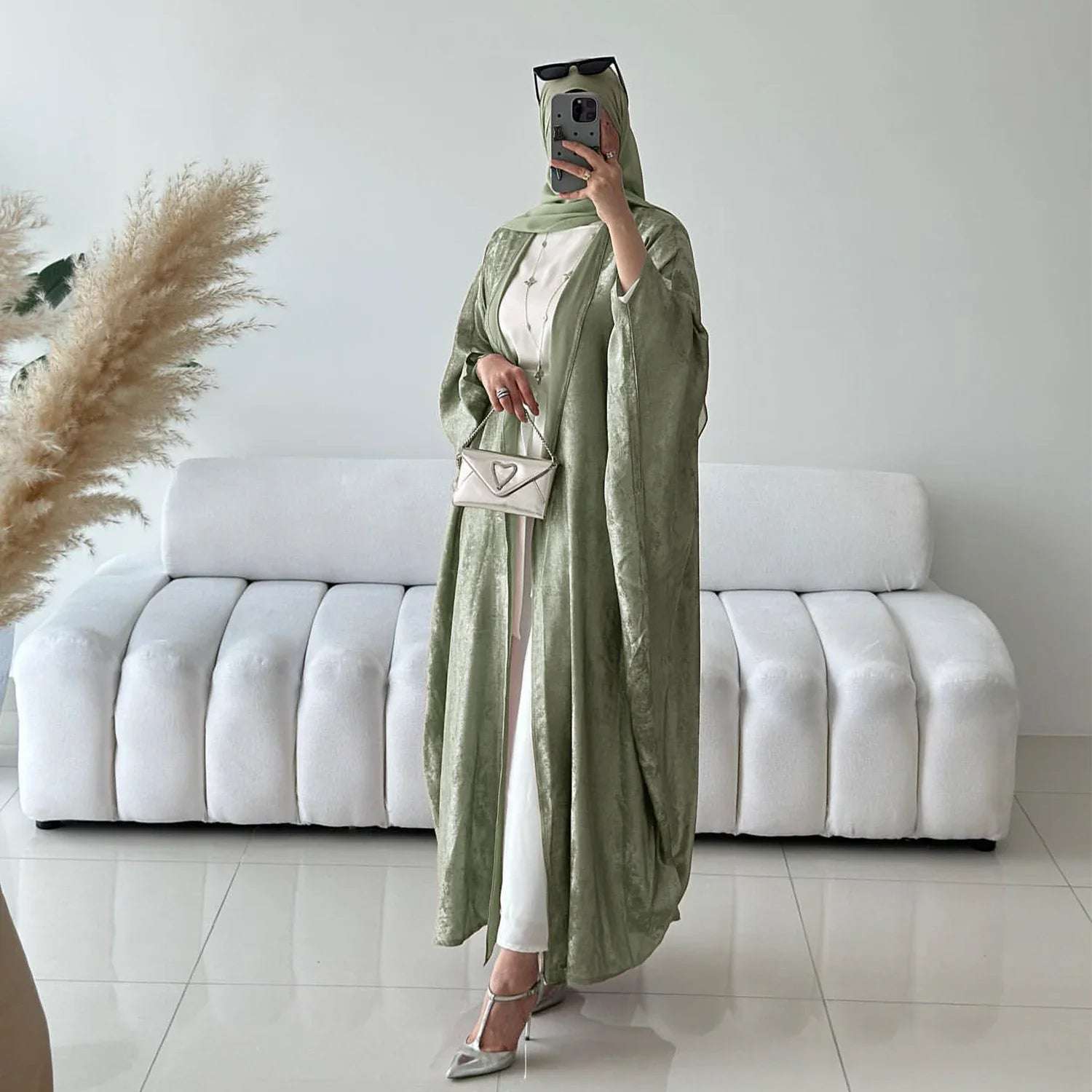 Elegant Open Abaya - Sage Green Casual Eid Abaya 2025 Near Me Australia, United States, United Kingdom Near Me Blue / 2XL Elegant Open Abaya - Sage Green Casual Eid Abaya 2025 Near Me Australia, United States, United Kingdom Near Me Blue / 2XL