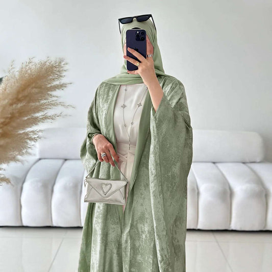 Elegant Open Abaya - Sage Green