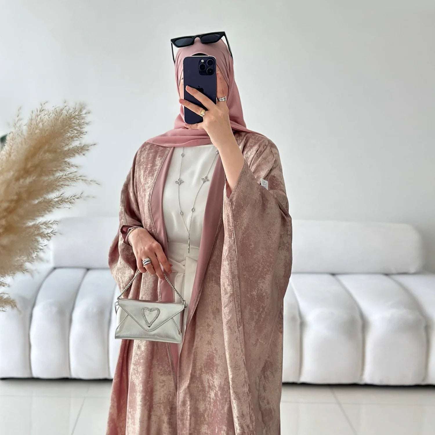 Elegant Open Abaya - Pink