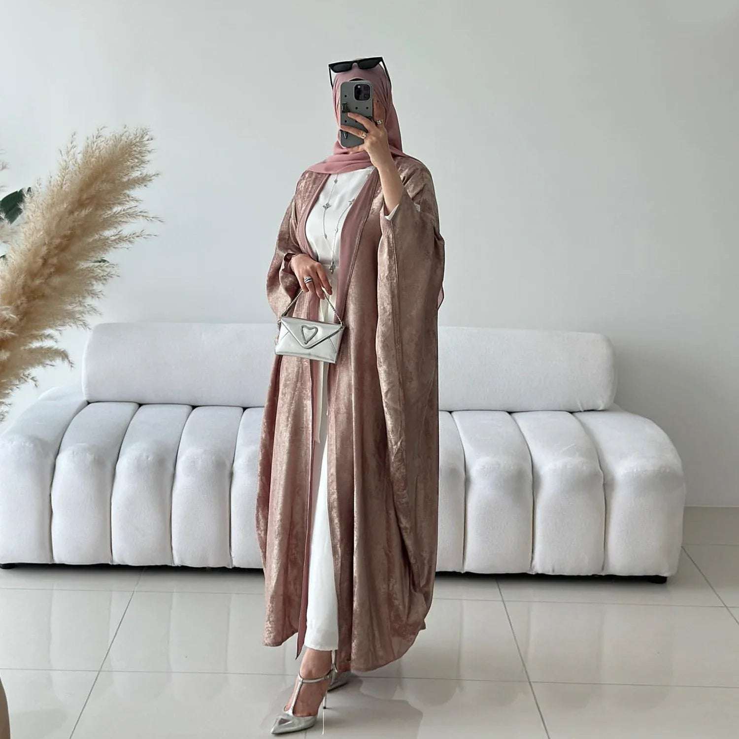 Elegant Open Abaya - Pink