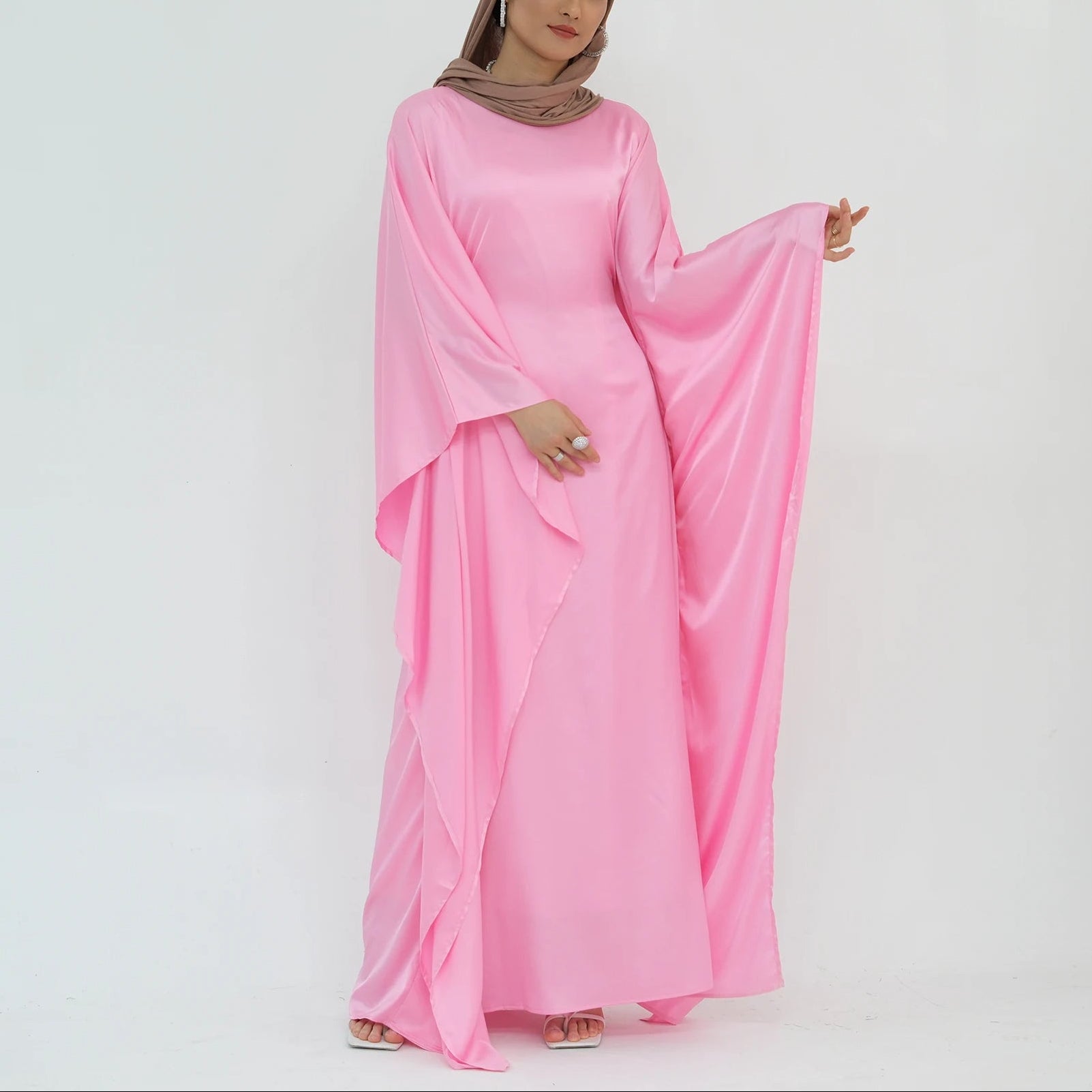 Luxury Silk Butterfly Abaya - Pink - Nour Modesty