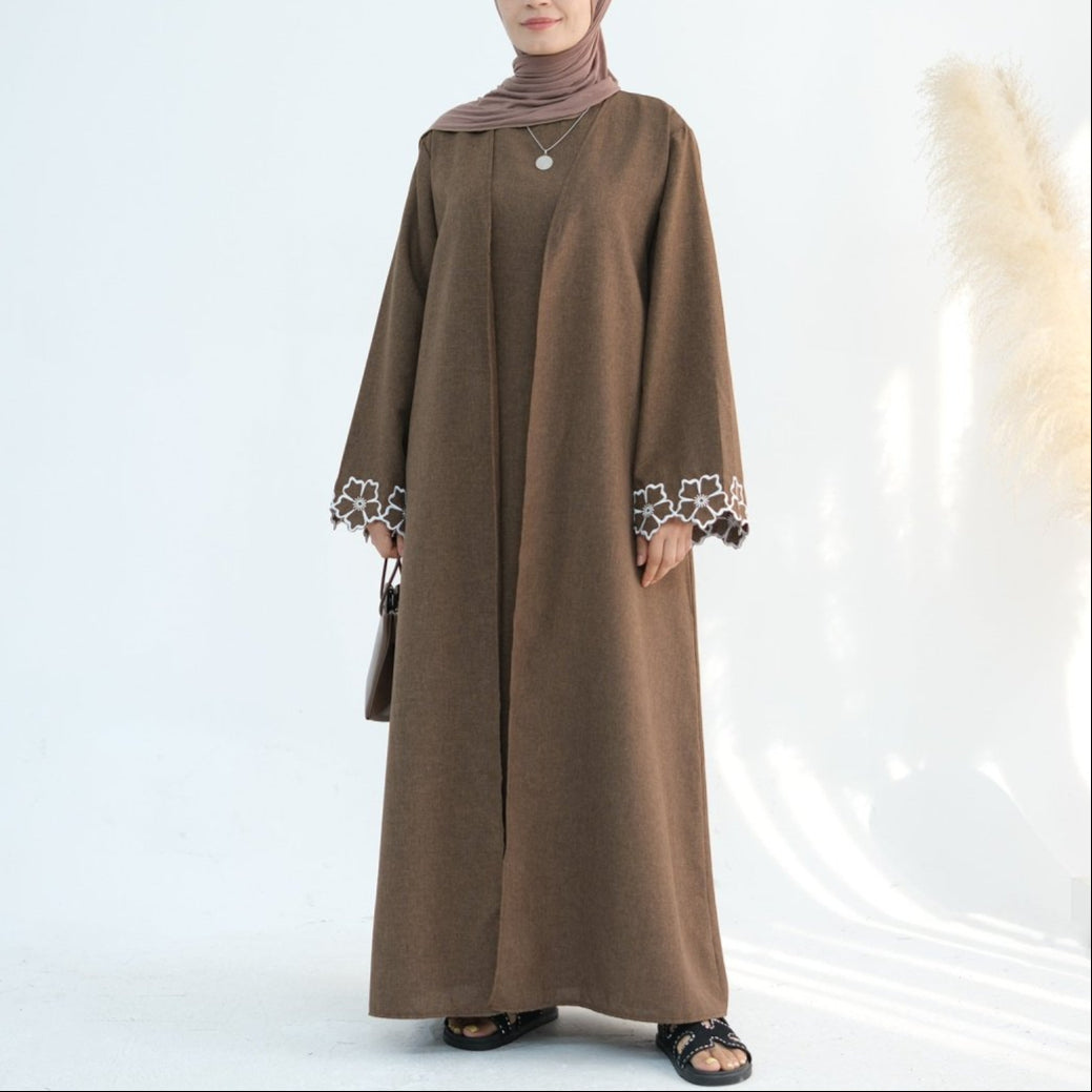 Noor Linen Abaya Set - Black - Nour Modesty