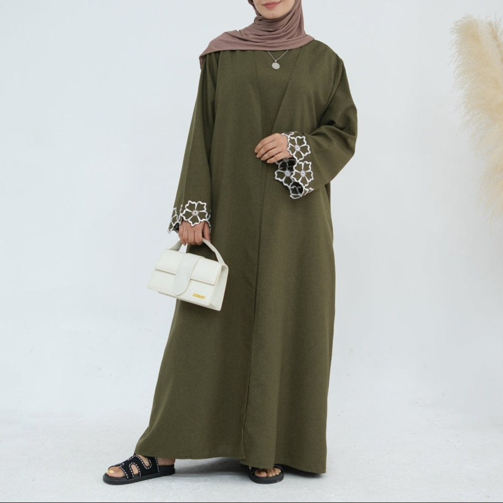 Noor Linen Abaya Set - Black - Nour Modesty