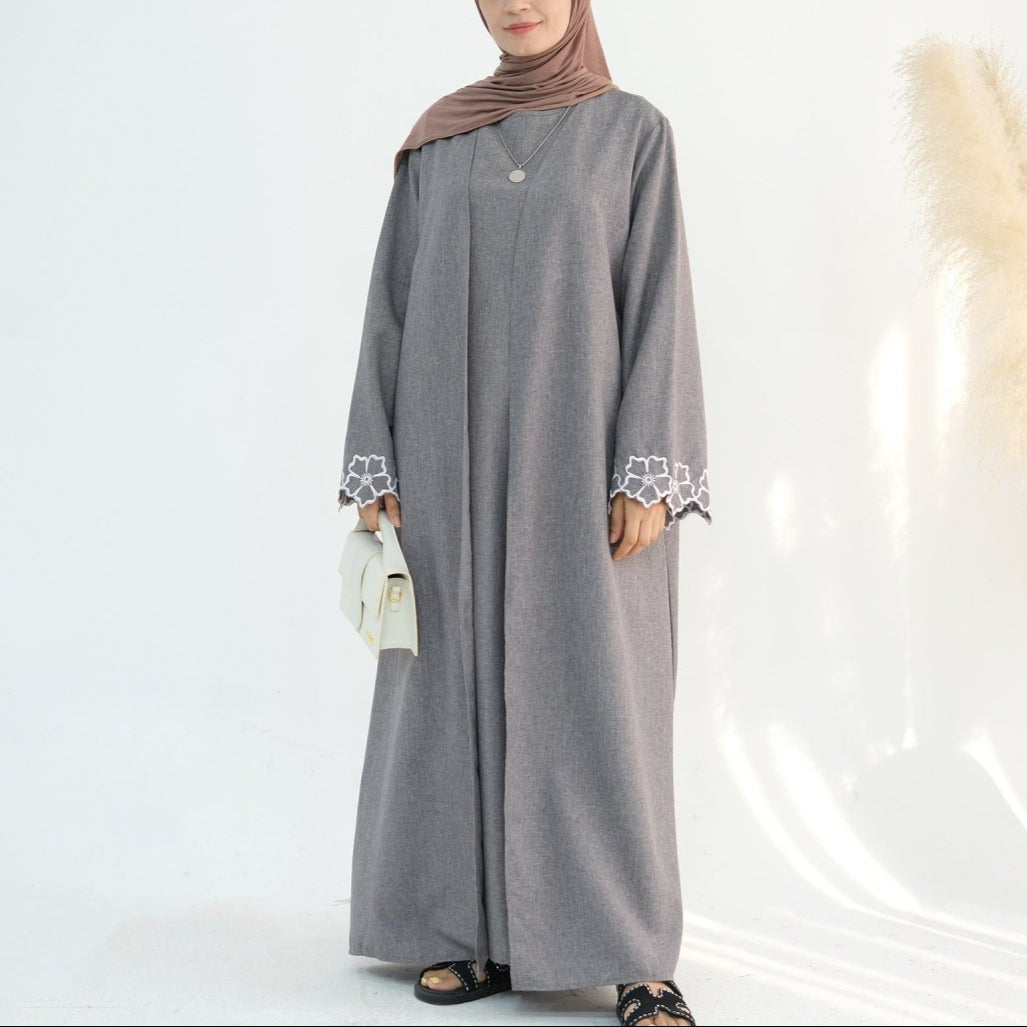 Noor Linen Abaya Set - Black - Nour Modesty