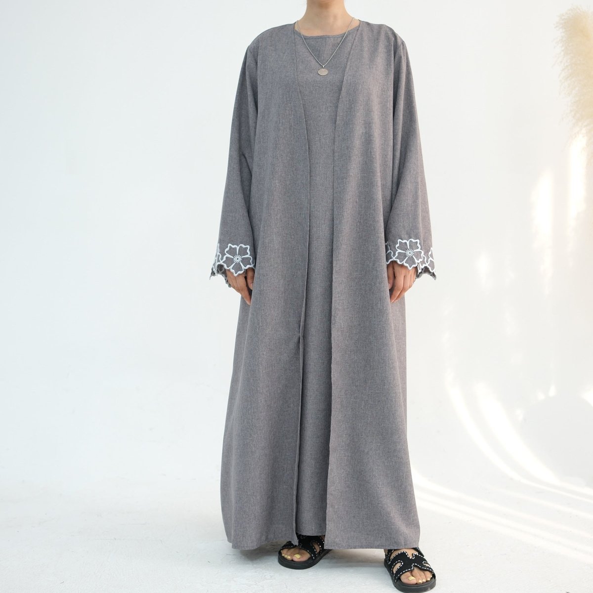 Noor Linen Abaya Set - Black - Nour Modesty