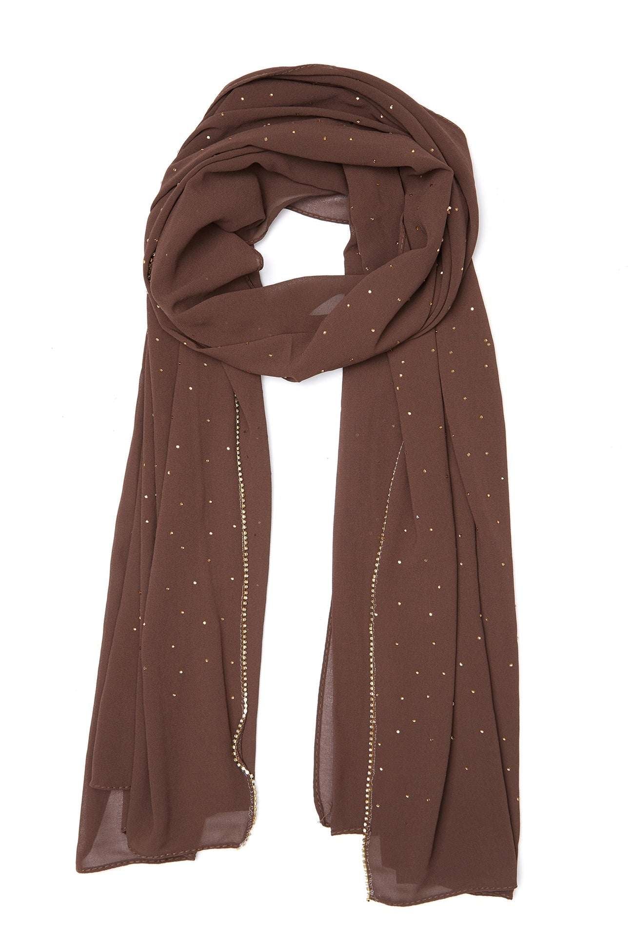 Rhinestone Luxury Hijab - Brown