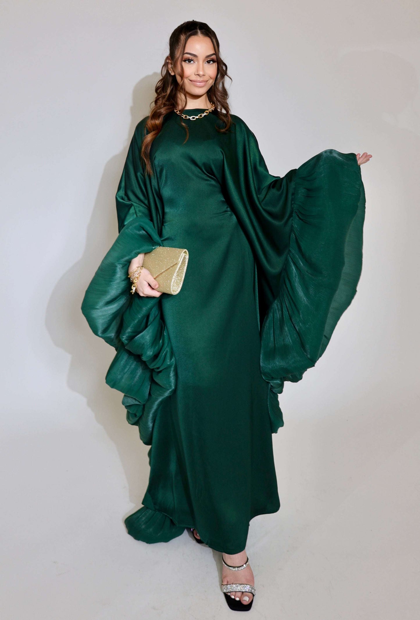 Luxury Silk Organza Butterfly Abaya Emerald