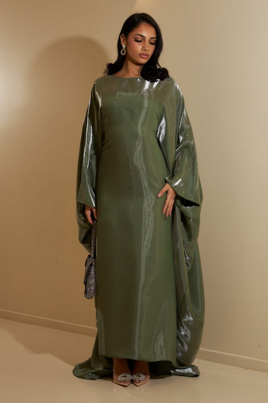 Shimmer Butterfly Abaya Olive Green - Nour Modesty
