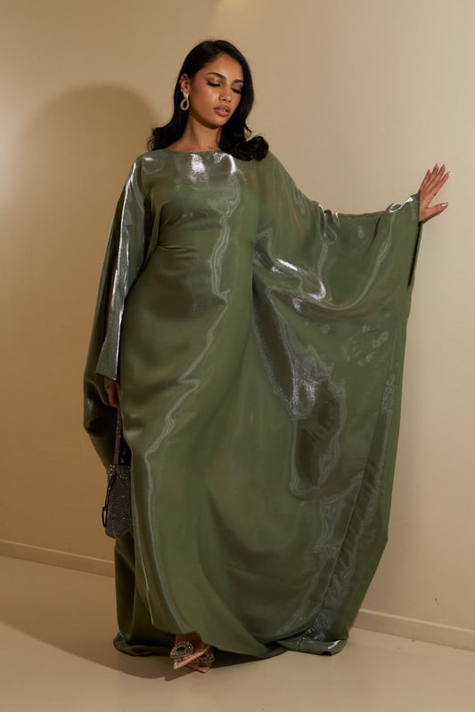 Shimmer Butterfly Abaya Olive Green - Nour Modesty