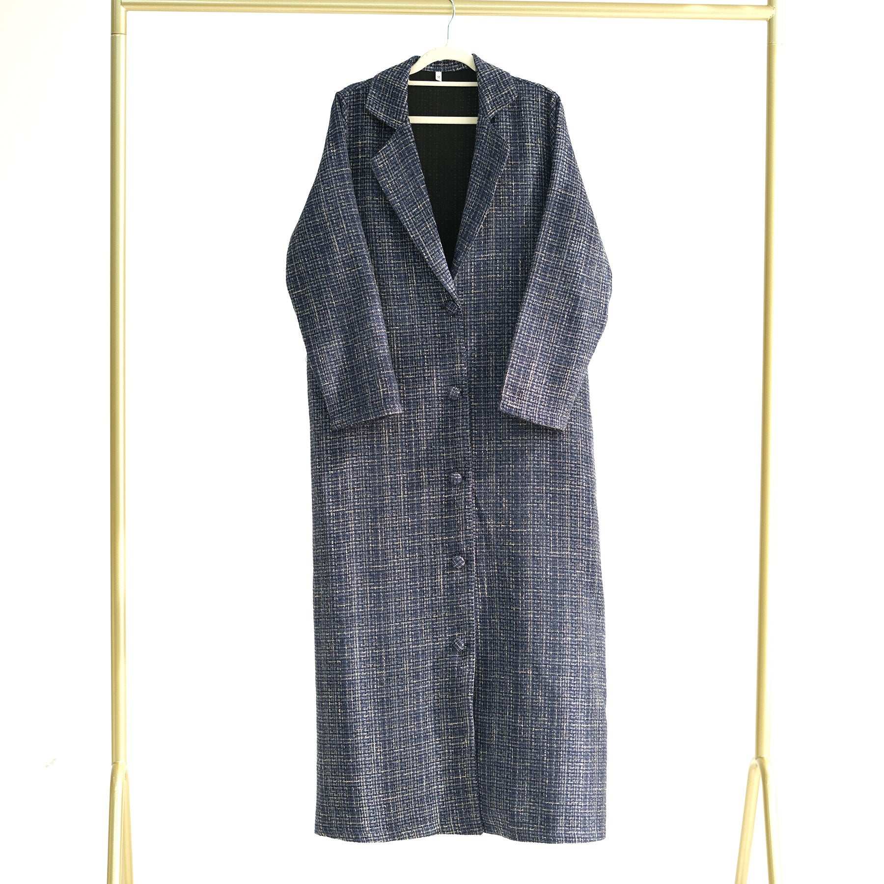 Elegant Tweed Longline Abaya Coat - Brown