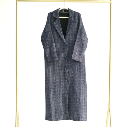 Elegant Tweed Longline Abaya Coat - Brown