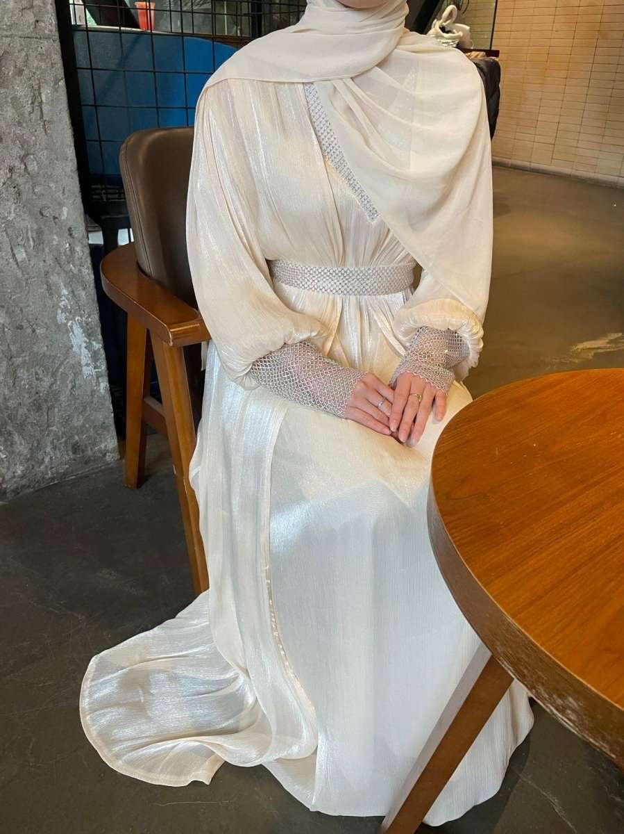 Luxury 4 PC Shiny Organza Abaya Set - Brown