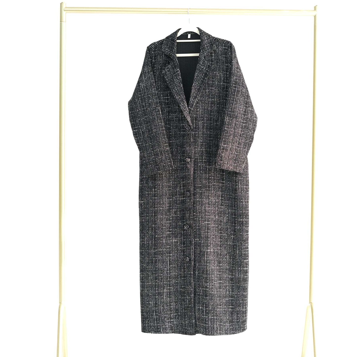Elegant Tweed Longline Abaya Coat - Brown