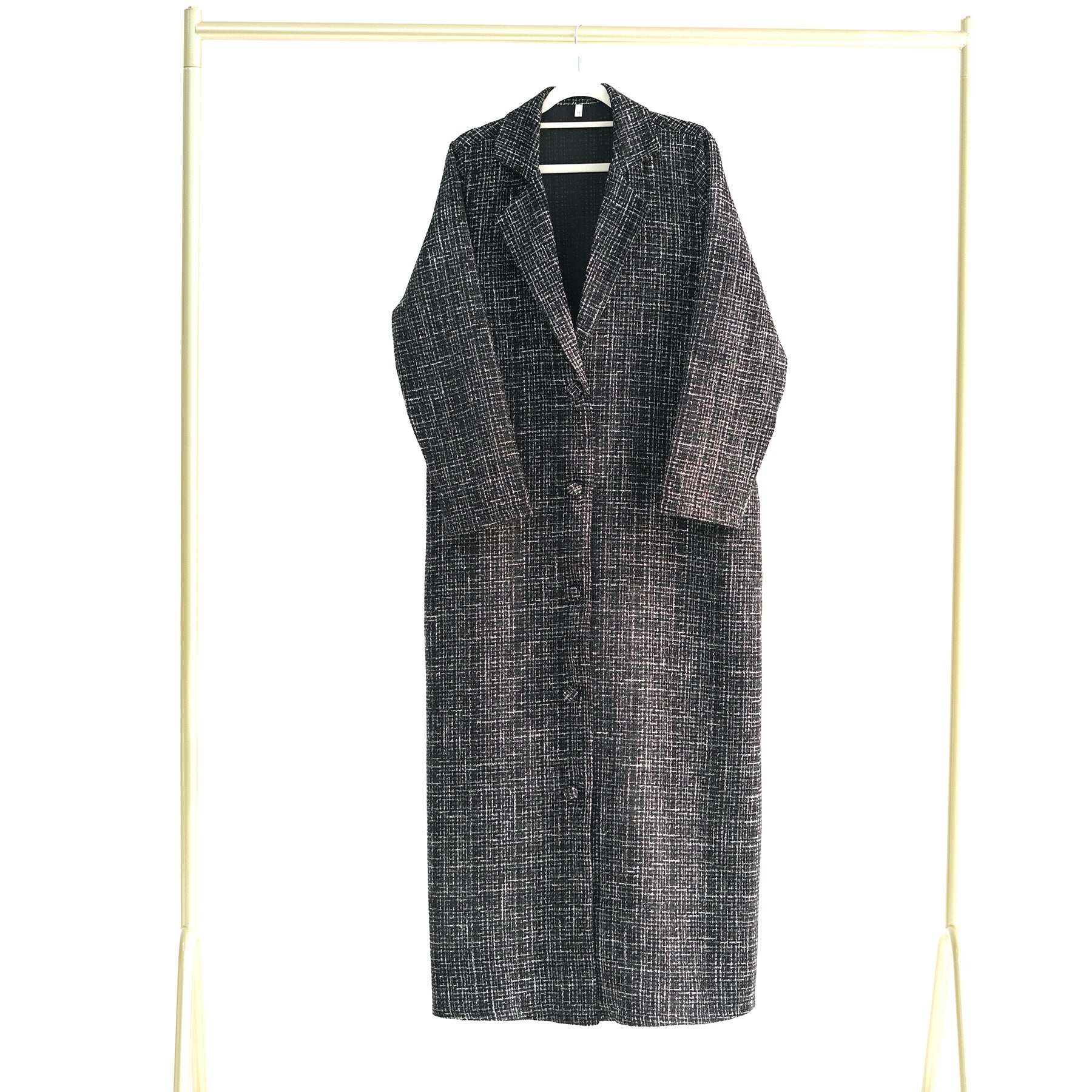 Elegant Tweed Longline Abaya Coat - Brown
