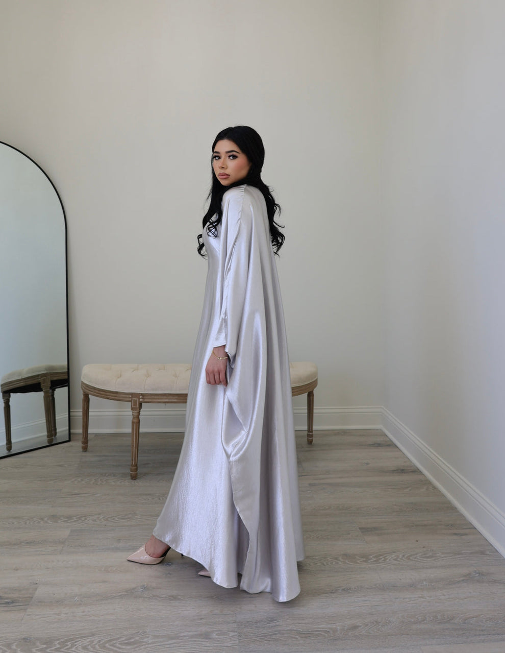 Luxury Silk Butterfly Abaya Olive Green Elegant Modest Dress Dubai Near ...