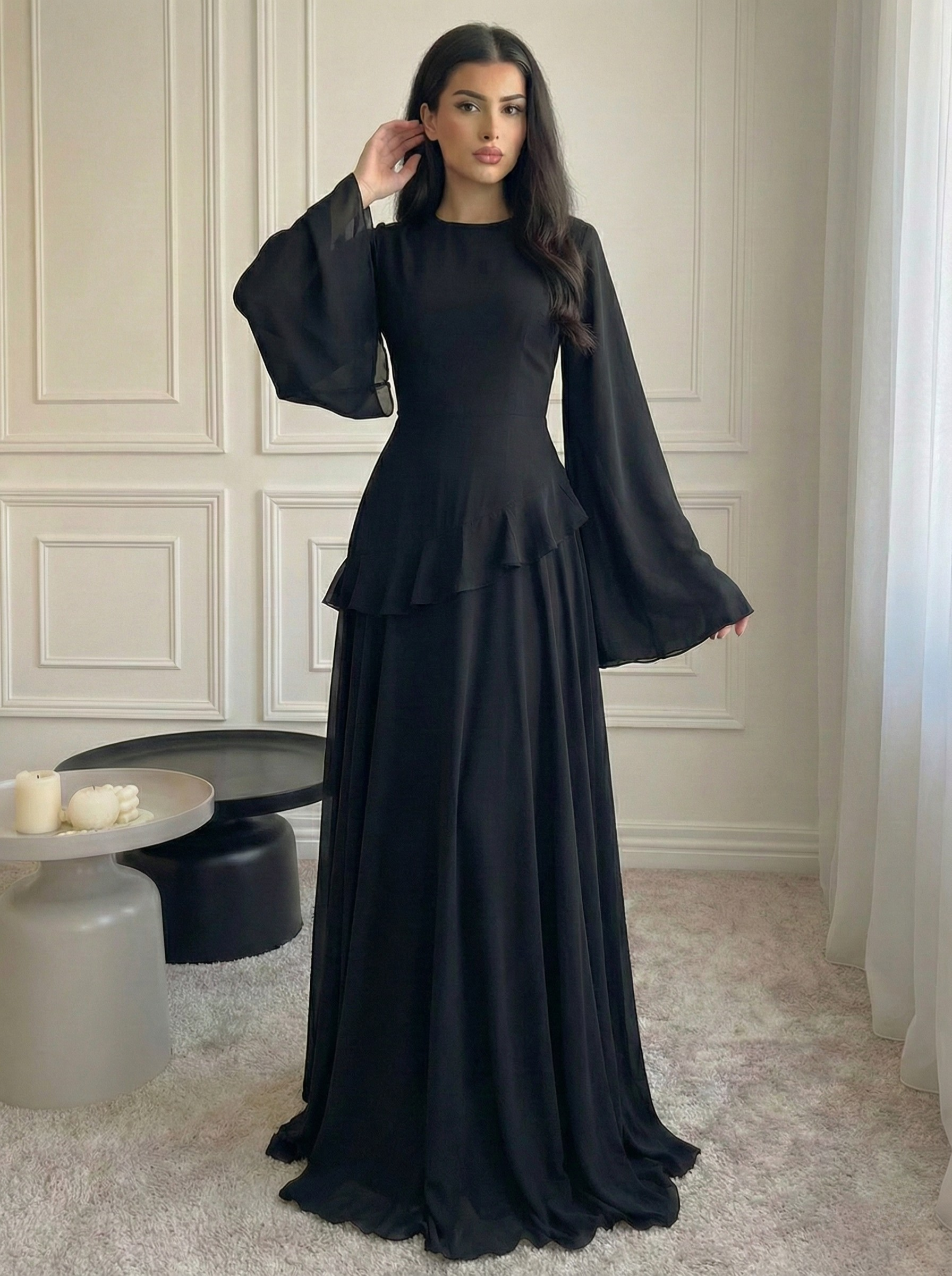 modest night out dresses Elegant Black Modest Evening Dress 45251S