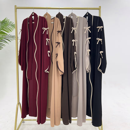 Bow Open Abaya - Brown - Nour Modesty