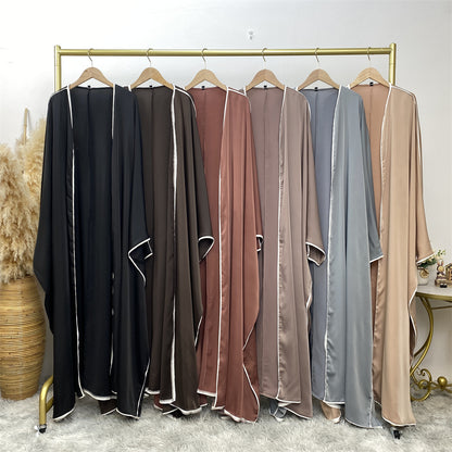 Luxury Satin Open Abaya Gray - Nour Modesty