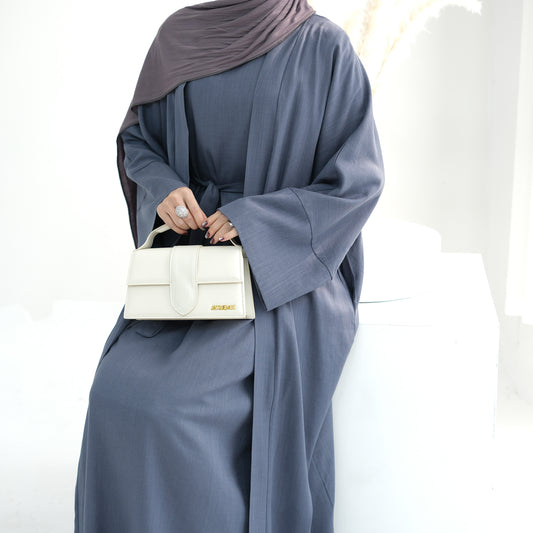 Dima Linen Abaya Set Navy Blue