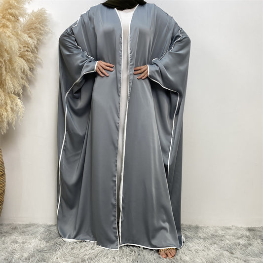 Luxury Satin Open Abaya Gray
