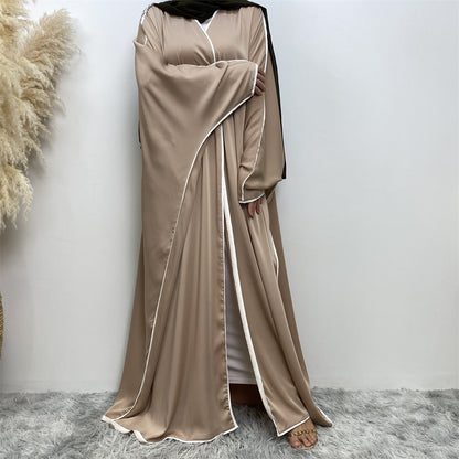 Luxury Satin Open Abaya Gray - Nour Modesty