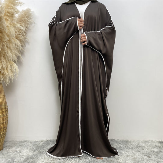 Luxury Satin Open Abaya Gray - Nour Modesty