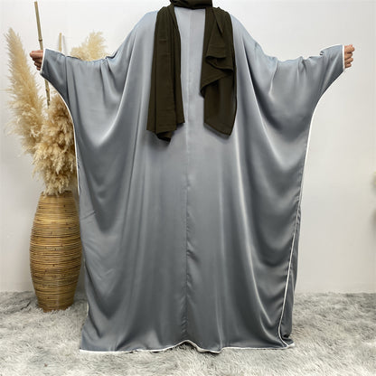 Luxury Satin Open Abaya Gray - Nour Modesty