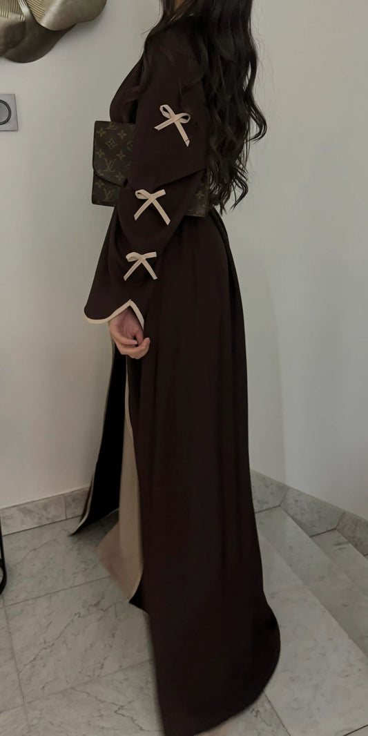 Bow Open Abaya - Brown - Nour Modesty