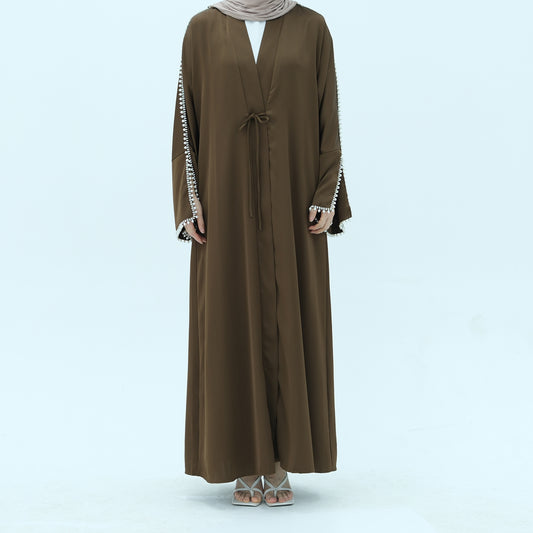 Luksus Silk Organza Butterfly Abaya - Brun 
