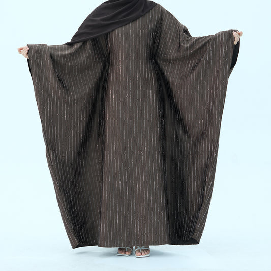 Rhinestone Butterfly Abaya Brown